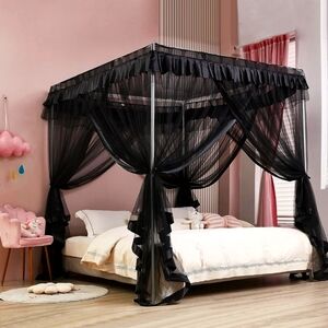 Black 4 Corners Post Canopy Bed Curtains Mosquito Net Bed Drapes size Full